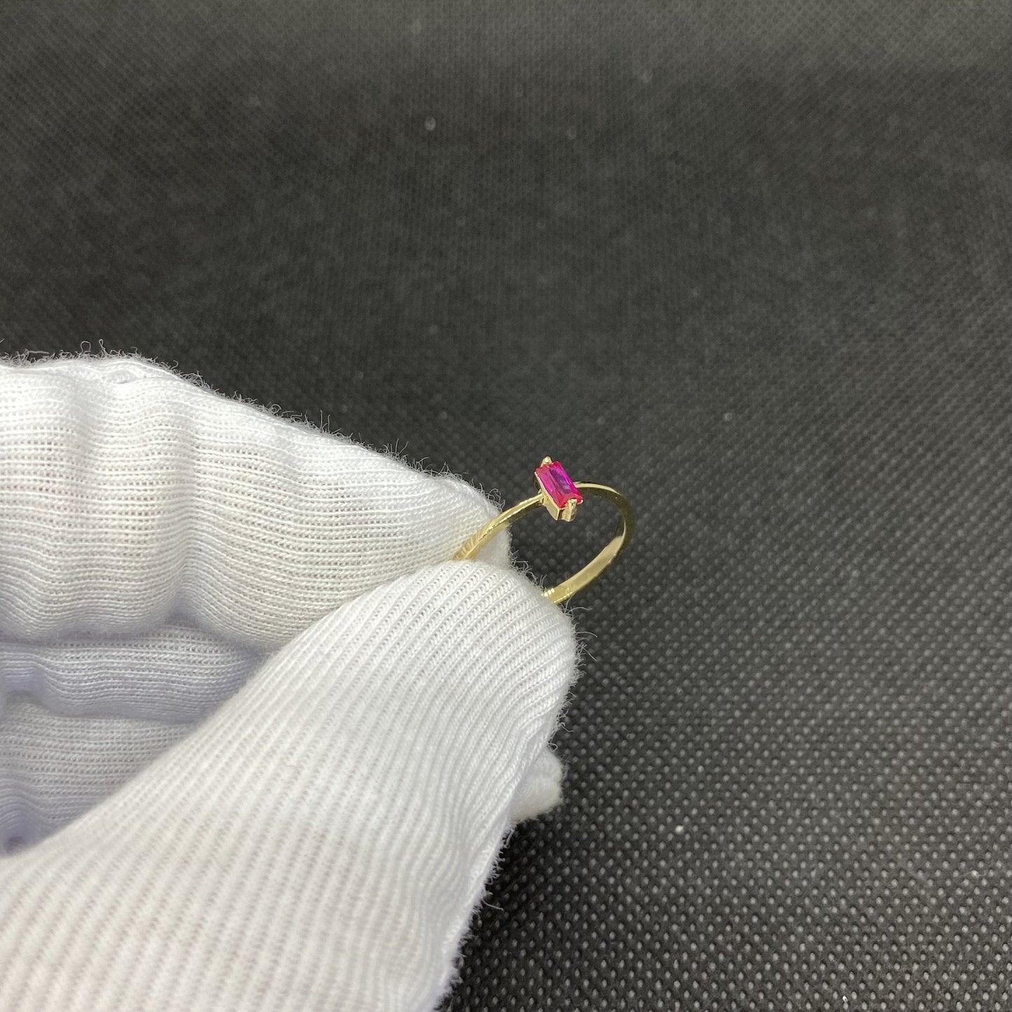 14K Solid Gold Baguette Ruby Ring for Women , July Birthstone Ring , Ruby Dainty Baguette Stacking Ring, Chirstmas Gifts for Her