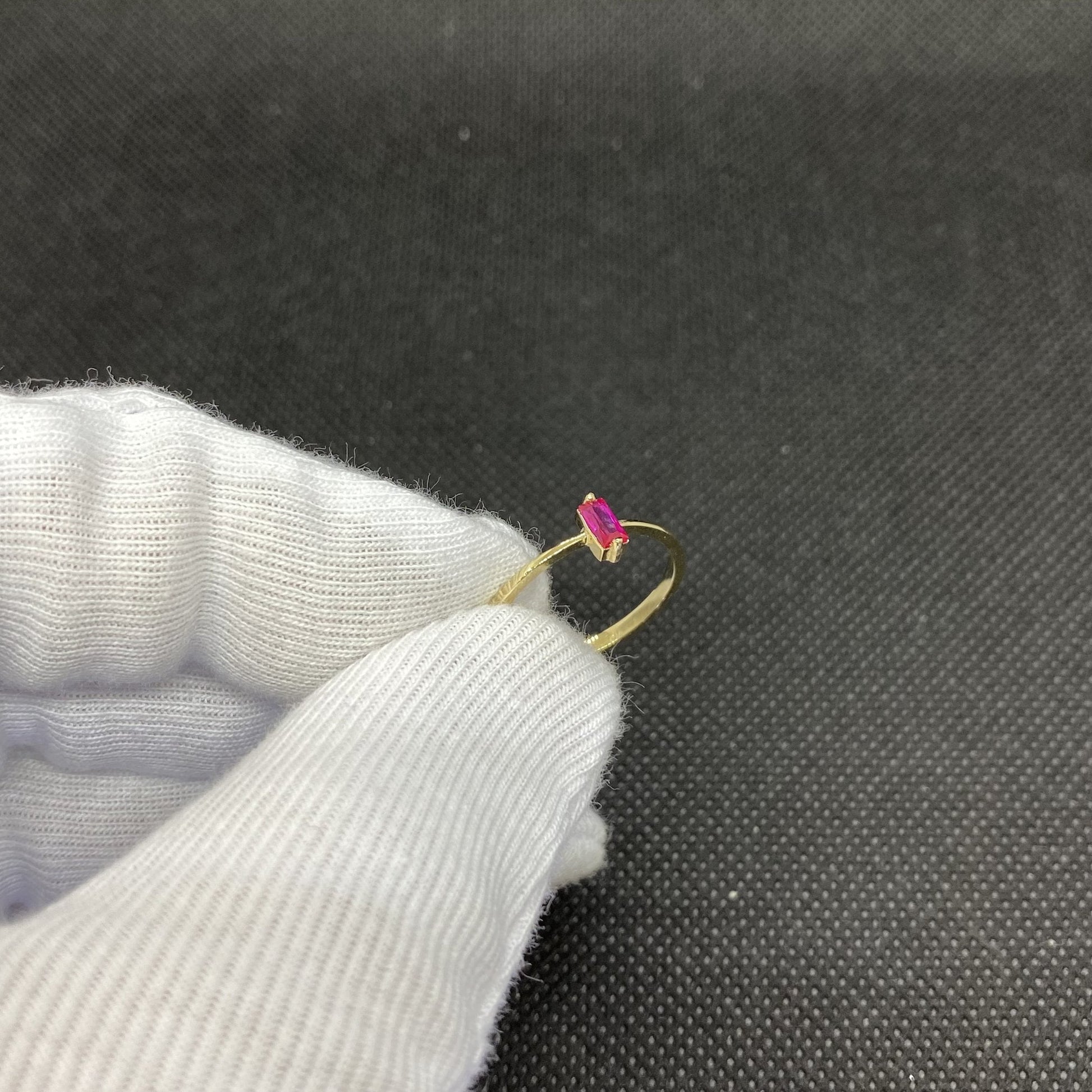 14K Solid Gold Baguette Ruby Ring for Women , July Birthstone Ring , Ruby Dainty Baguette Stacking Ring, Chirstmas Gifts for Her