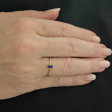 14K Solid Gold Baguette Sapphire Ring for Women , September Birthstone Ring , Minimalist Ring , Stacking Ring 14K Gold