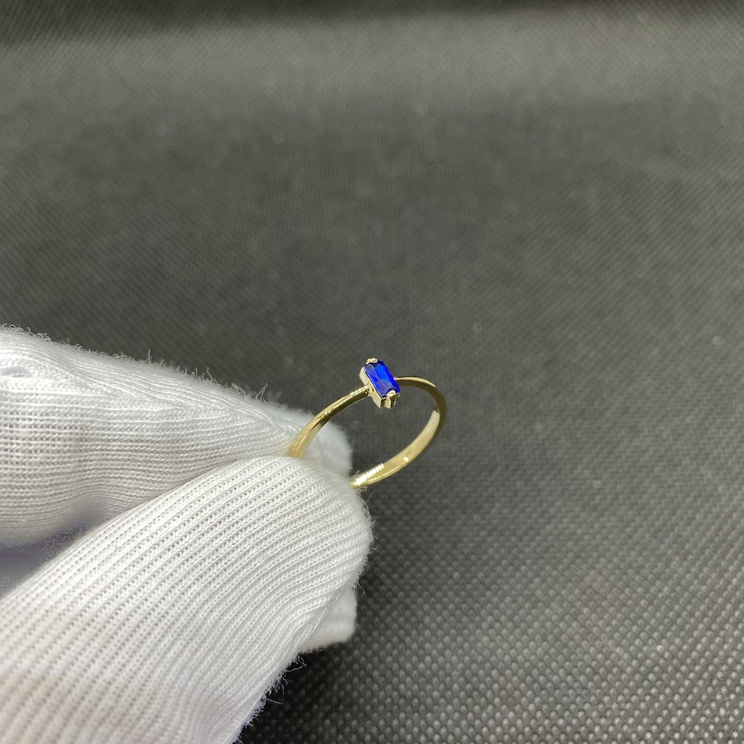 14K Real Solid Gold Baguette Sapphire Ring for Women