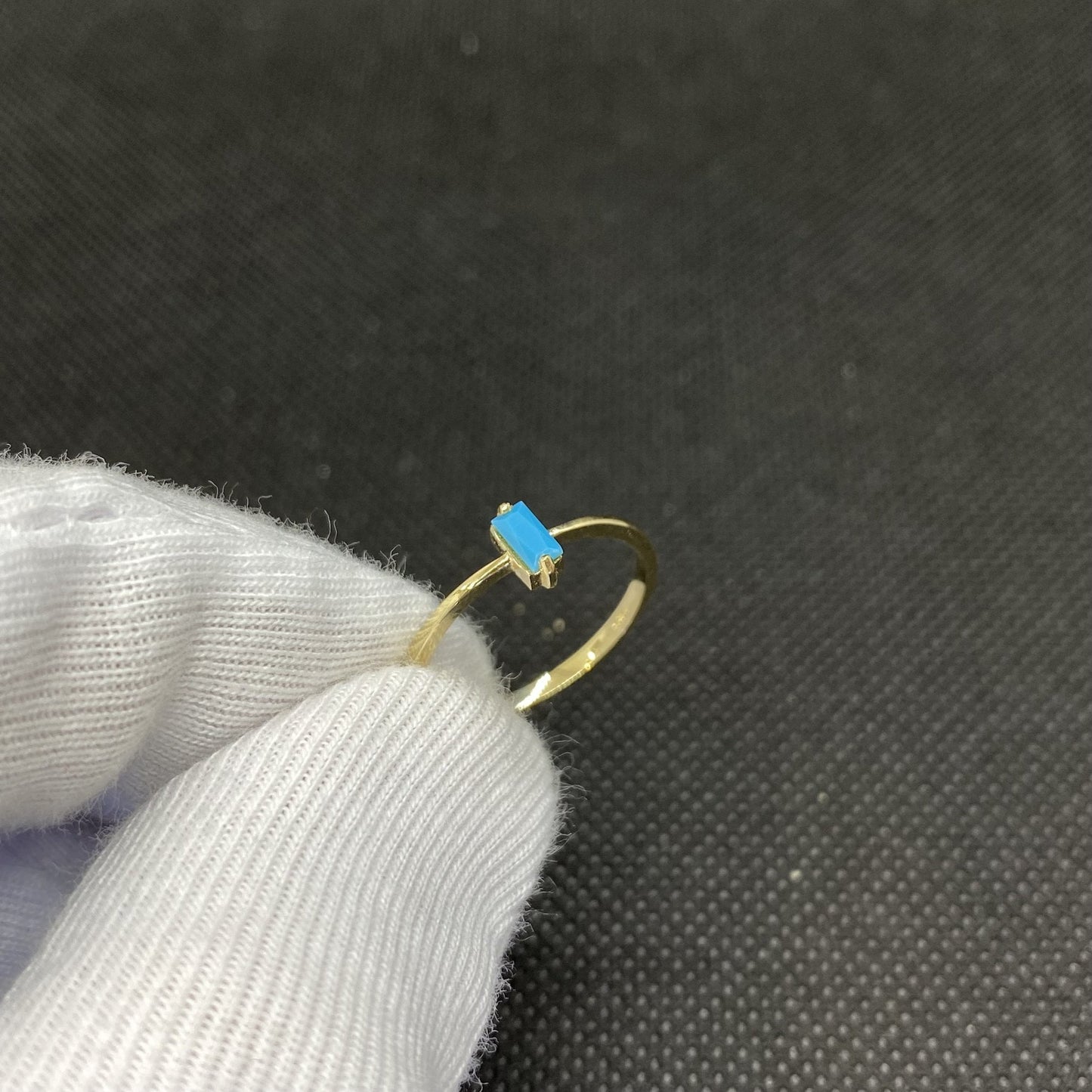 14K Solid Gold Baguette Turquoise Ring, Dainty Turquoise Stacking Ring, Delicate Turquoise Ring, December Birthstone Ring , Birthday Gift for Her