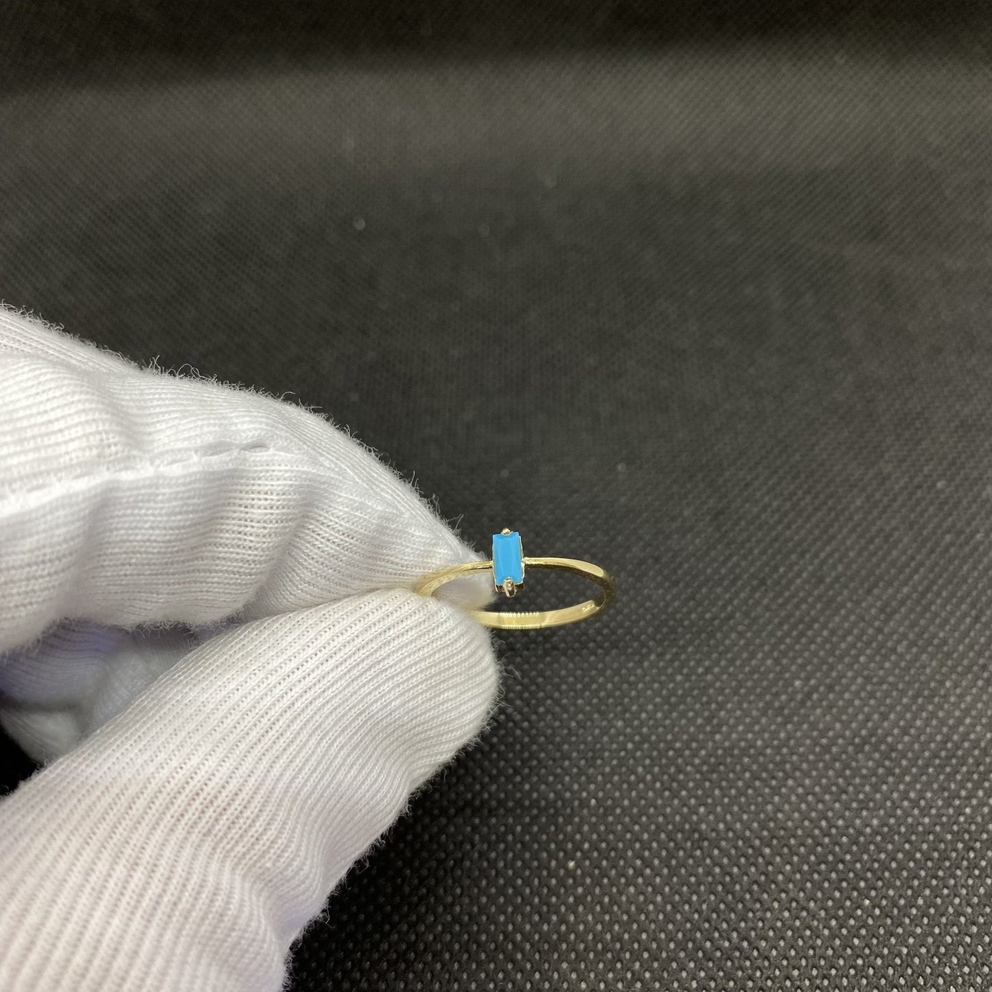 14K Solid Gold Baguette Turquoise Ring, Dainty Turquoise Stacking Ring, Delicate Turquoise Ring, December Birthstone Ring , Gifts for Her