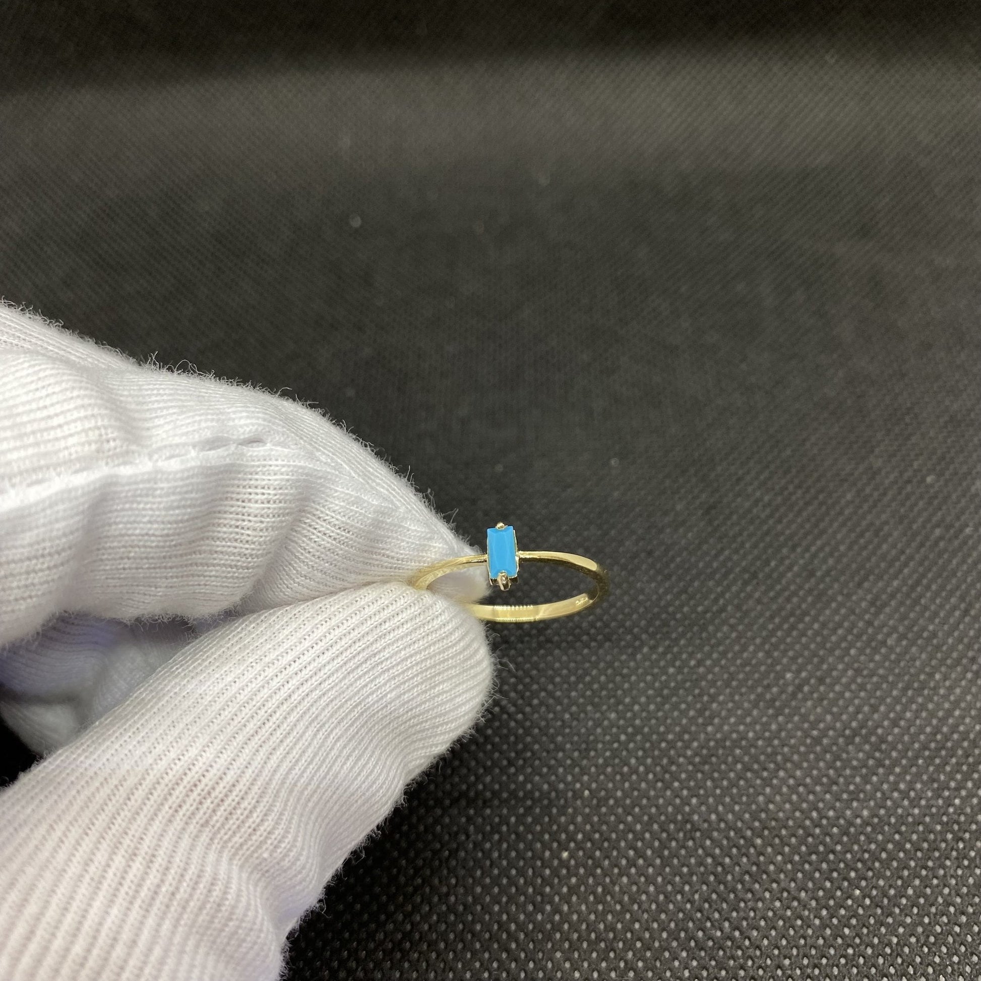 14K Solid Gold Baguette Turquoise Ring, Dainty Turquoise Stacking Ring, Delicate Turquoise Ring, December Birthstone Ring , Gifts for Her