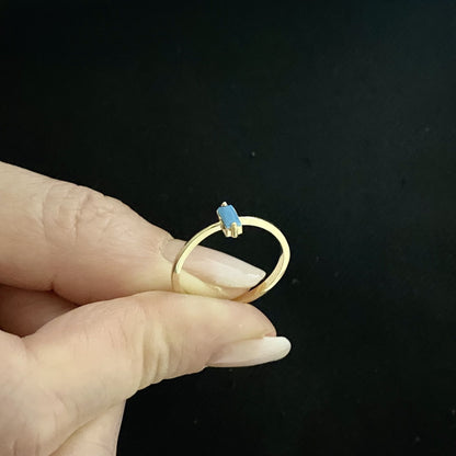 14K Solid Gold Baguette Turquoise Ring, Dainty Turquoise Stacking Ring, Delicate Turquoise Ring, December Birthstone Ring , Xmas Gift for Her