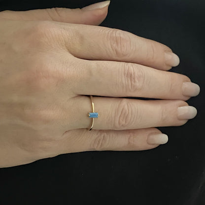 14K Solid Gold Baguette Turquoise Ring, Dainty Turquoise Stacking Ring, Delicate Turquoise Ring, December Birthstone Ring
