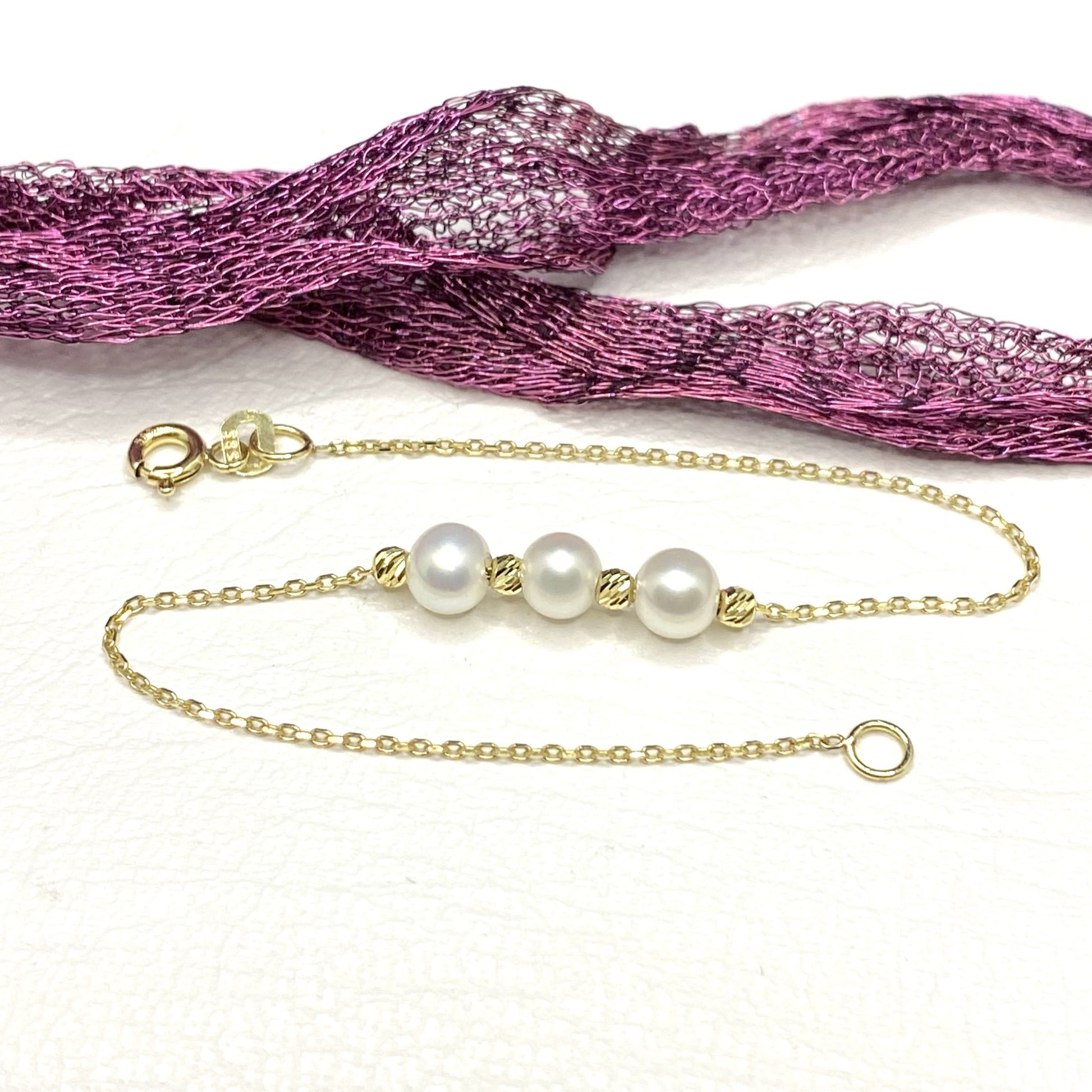 14K Solid Gold Beaded Italian Balls and Pearl Bracelet , Pearl Bracelets for Women, Dainty Freshwater Pearl Bracelet Gold , Pearl Jewelry