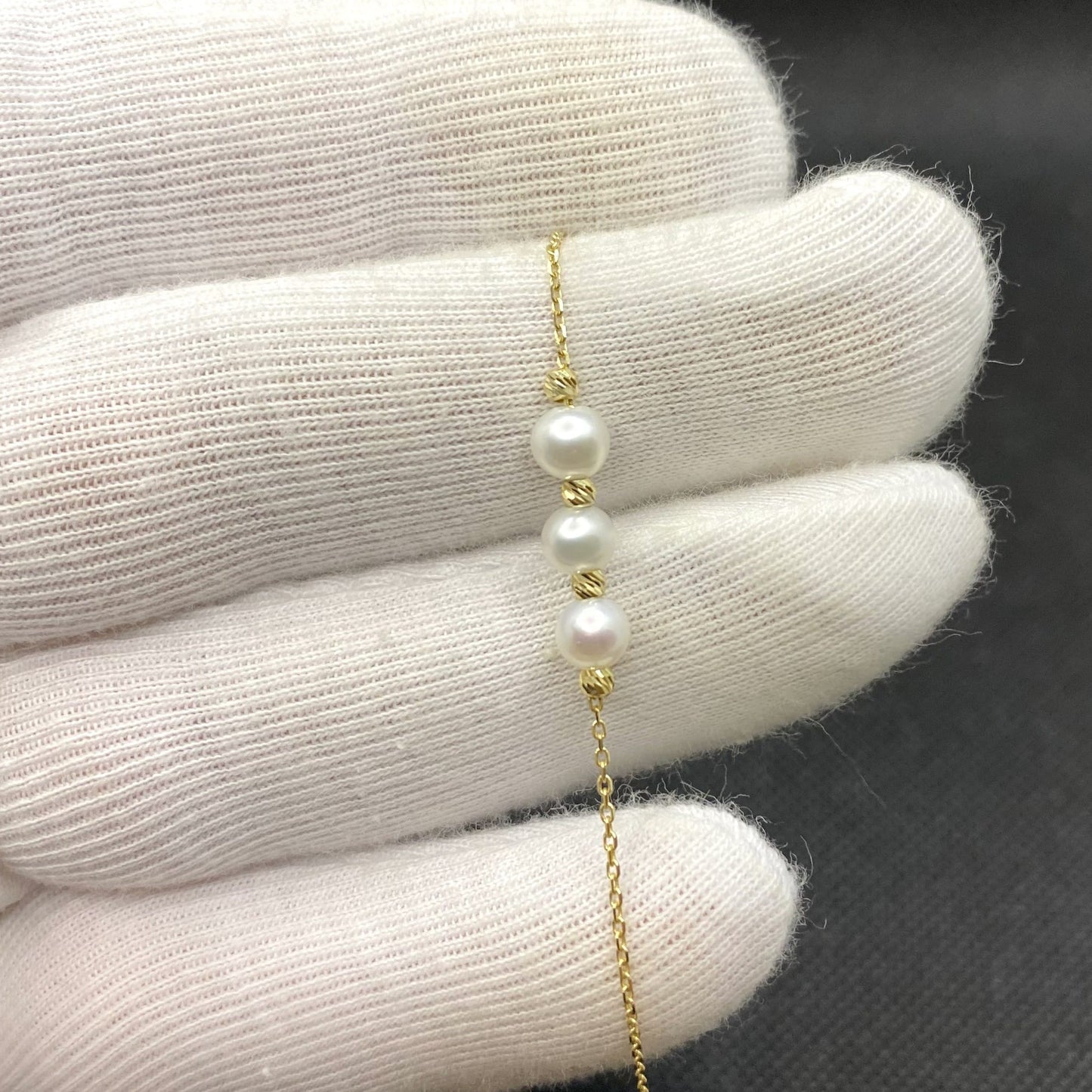 14K Solid Gold Beaded Italian Balls and Pearl Bracelet , Pearl Bracelets for Women , Dainty Freshwater Pearl Bracelet Gold , Pearl Jewelry