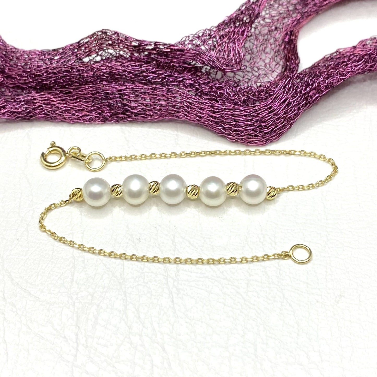 14K Solid Gold Beaded Italian Balls and Pearl Bracelet , Pearl Bracelets for Women , Dainty Freshwater Pearl Bracelet , Pearl Jewelry
