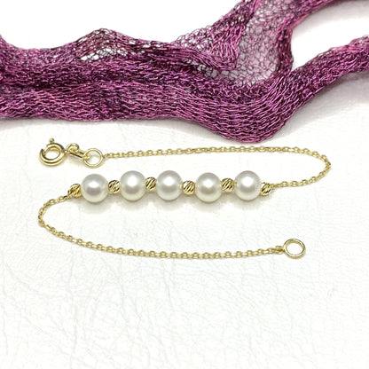 14K Solid Gold Beaded Italian Balls and Pearl Bracelet , Pearl Bracelets for Women , Dainty Freshwater Pearl Bracelet , Pearl Jewelry
