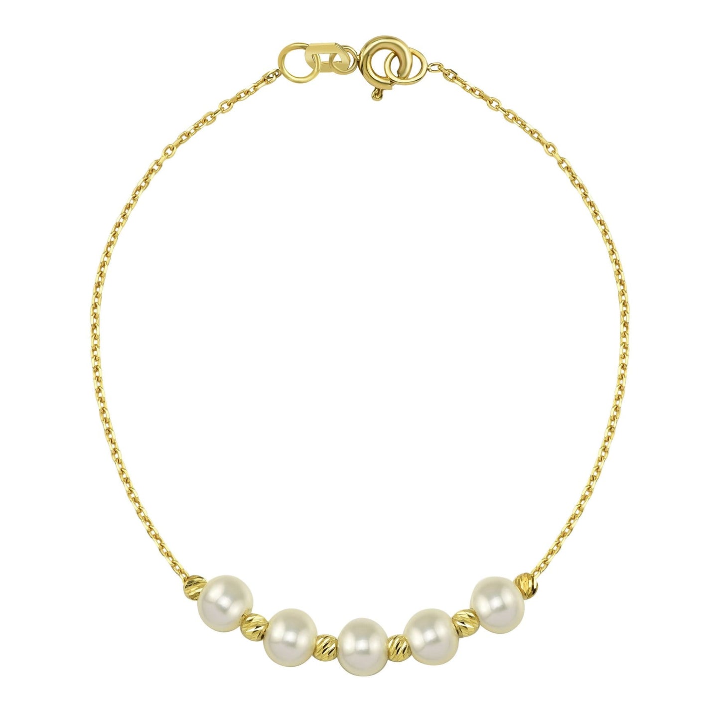 14K Solid Gold Beaded Italian Balls and Pearl Bracelet for women ,Five Pearl Bracelets , Freshwater Pearl Bracelet Gold , Pearl Jewelry