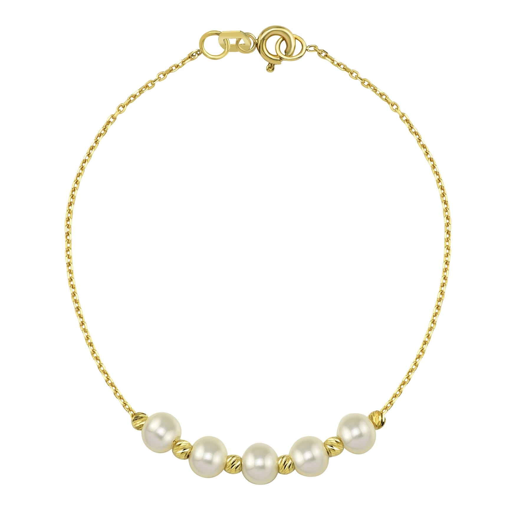 14K Solid Gold Beaded Italian Balls and Pearl Bracelet for women ,Five Pearl Bracelets , Freshwater Pearl Bracelet Gold , Pearl Jewelry