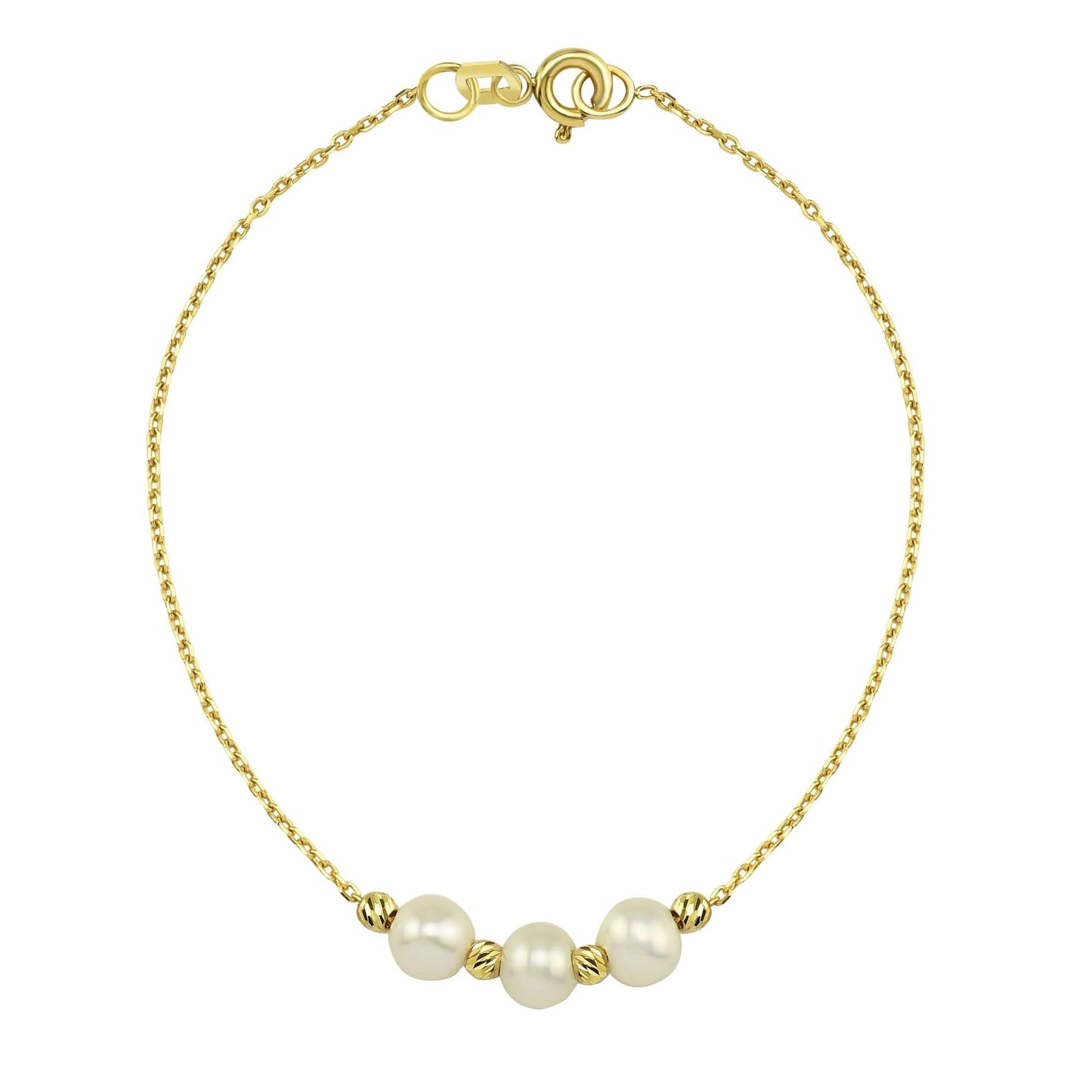 14K Solid Gold Beaded Italian Balls and ThreeThree Pearl Bracelet , Pearl Bracelets for Women , Dainty Freshwater Pearl Bracelet Gold , Pearl Jewelry