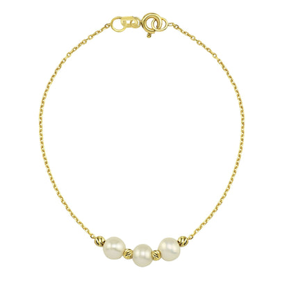14K Solid Gold Beaded Italian Balls and ThreeThree Pearl Bracelet , Pearl Bracelets for Women , Dainty Freshwater Pearl Bracelet Gold , Pearl Jewelry
