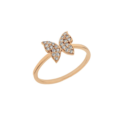 14K Solid Gold Butterfly Ring for Women Mom ,14K Gold Stackable Ring ,14K Gold Butterfly Ring , CZ Butterfly Stacking Ring, Gifts for Her