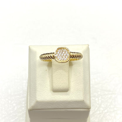 14K Solid Gold CZ Pave Square Ring for Women , Square Shaped Ring , Dainty Stacking Ring , Geometric Ring , Statement Ring ,