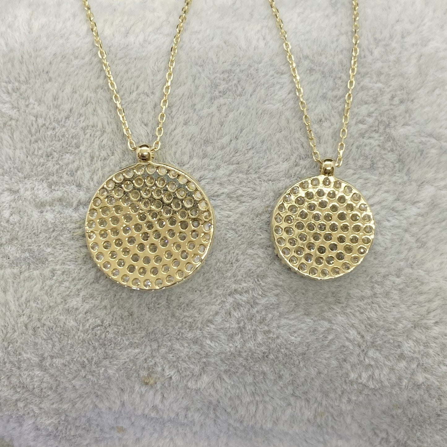 14K Solid Gold CZ Round Necklace for Women , CZ Pave Pendant , Disc Necklace Gold , Circle Necklace , Birthday gift for her, Casual Jewelry