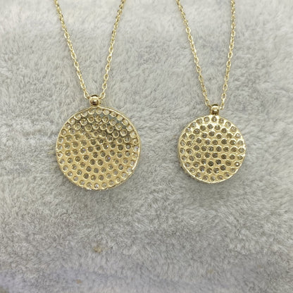 14K Solid Gold CZ Round Necklace for Women , CZ Pave Pendant , Disc Necklace Gold , Circle Necklace , Birthday gift for her, Casual Jewelry