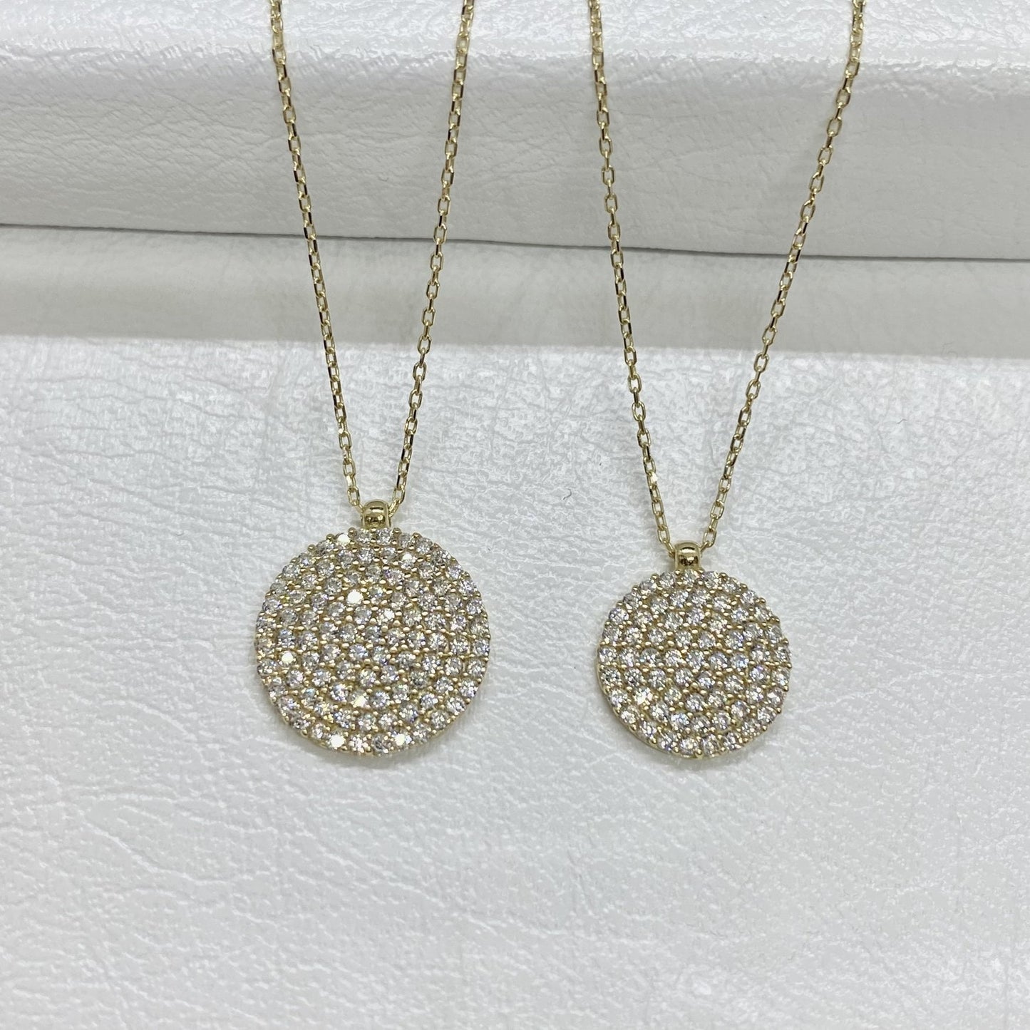 14K Solid Gold CZ Round Necklace for Women , CZ Pave Pendant , Disc Necklace Gold , Circle Necklace , Birthday gift for her , Casual Jewelry