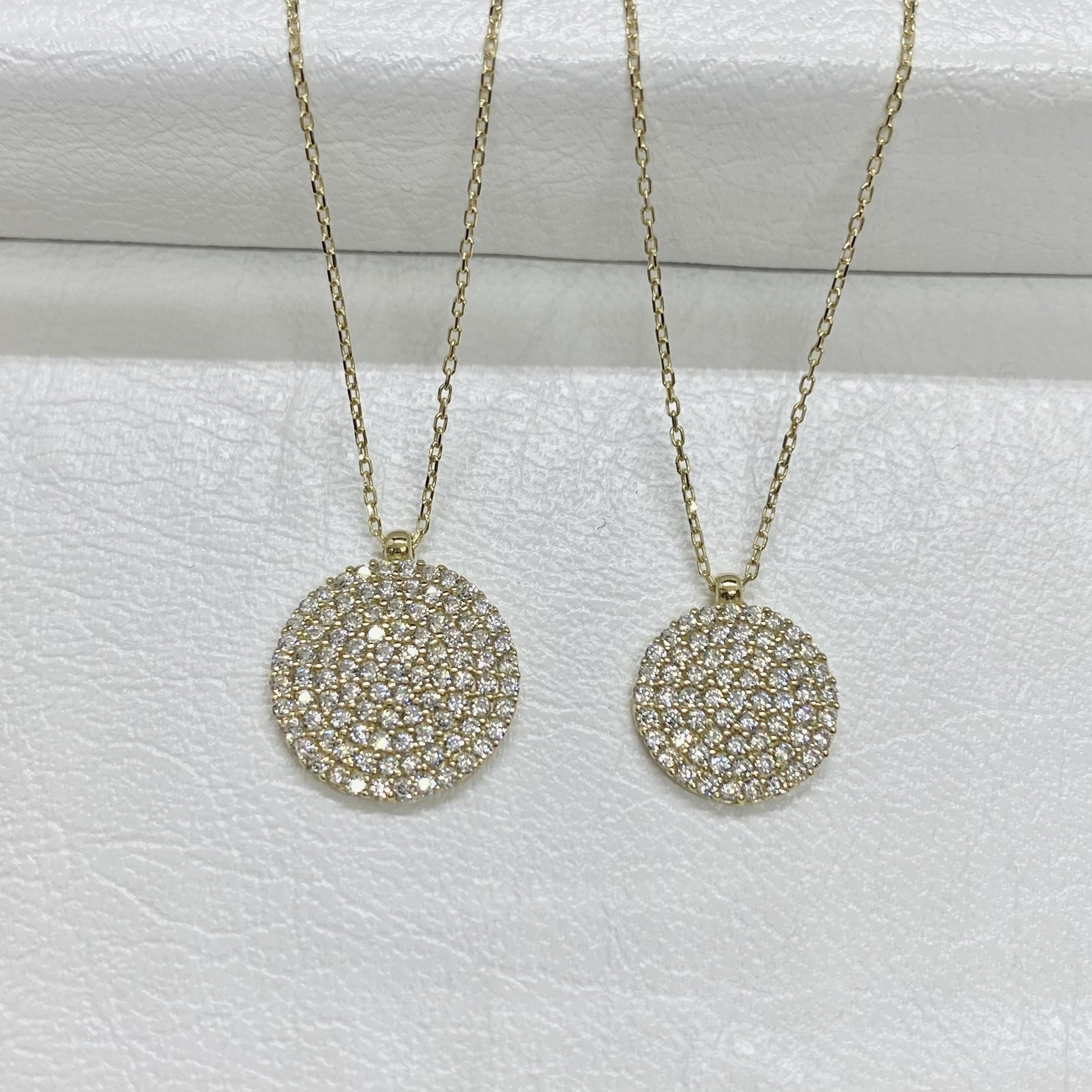14K Solid Gold CZ Round Necklace for Women , CZ Pave Pendant , Disc Necklace Gold , Circle Necklace , Birthday gift for her , Casual Jewelry