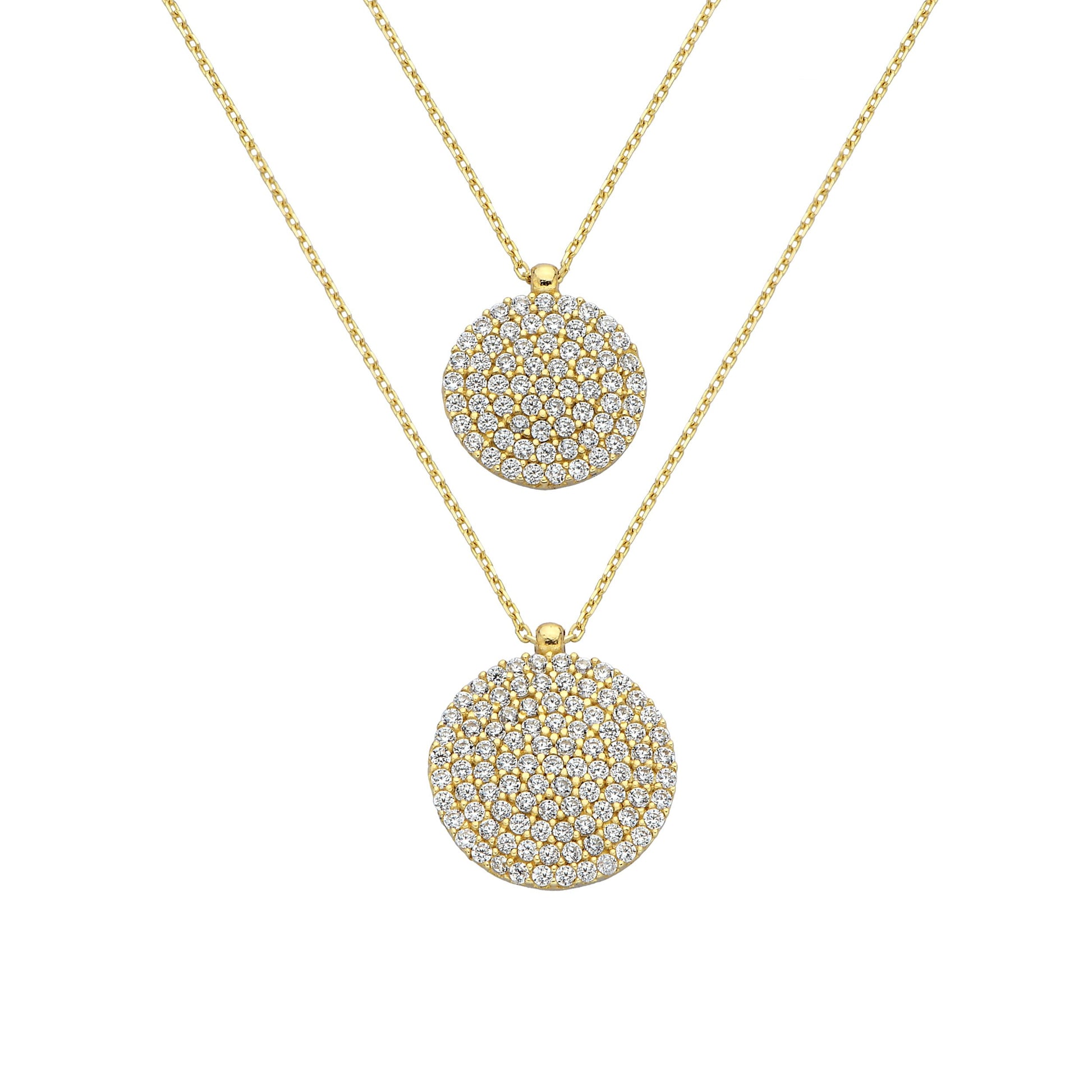 14K Solid Gold CZ Round Necklace for Women , CZ Pave Pendant , Disc Necklace Gold , Circle Necklace , Birthday gift for her , Casual Jewelry