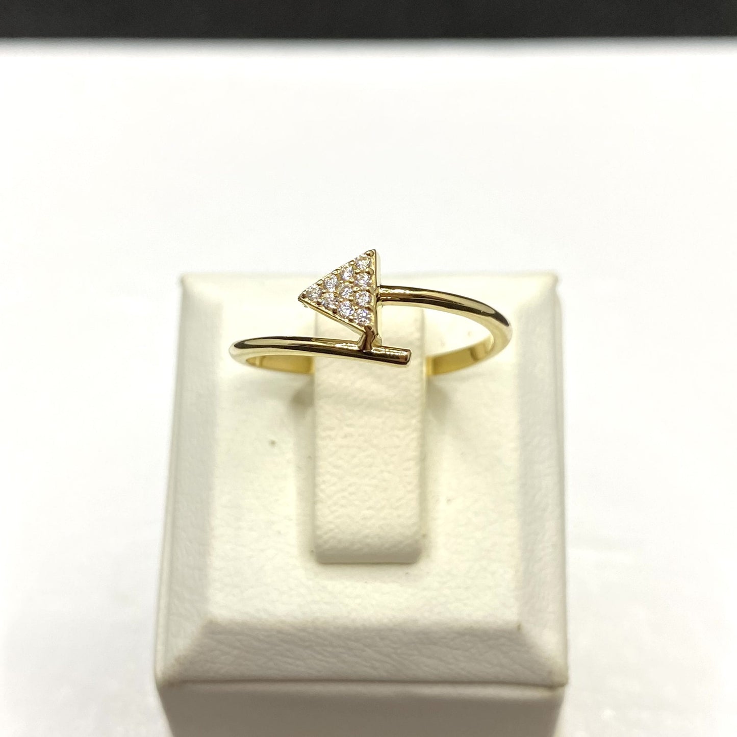 14K Real Solid Gold CZ Triangle Ring for Women