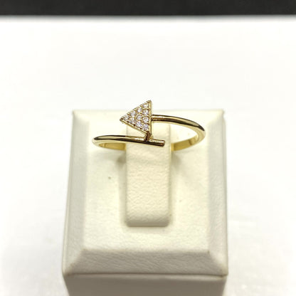 14K Real Solid Gold CZ Triangle Ring for Women