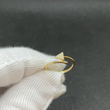 14K Real Solid Gold CZ Triangle Ring for Women