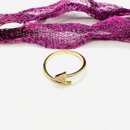 14K Real Solid Gold CZ Triangle Ring for Women