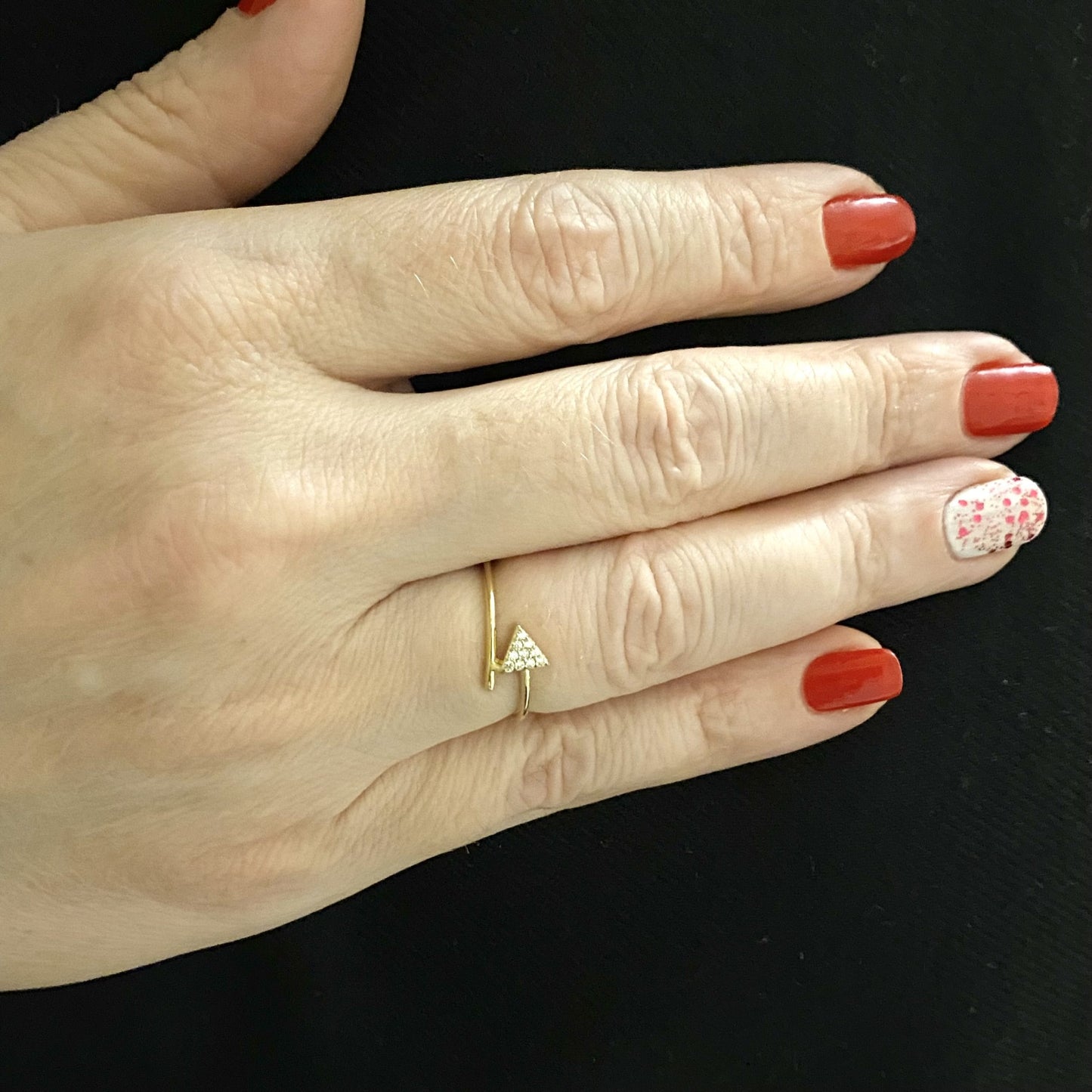 14K Real Solid Gold CZ Triangle Ring for Women