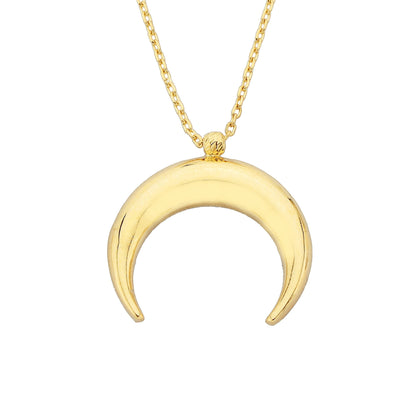 14K Solid Gold Crescent Moon Double Horn Half Phase Pendant Necklace for Women Birthday Gift Christmas xmas mother's day