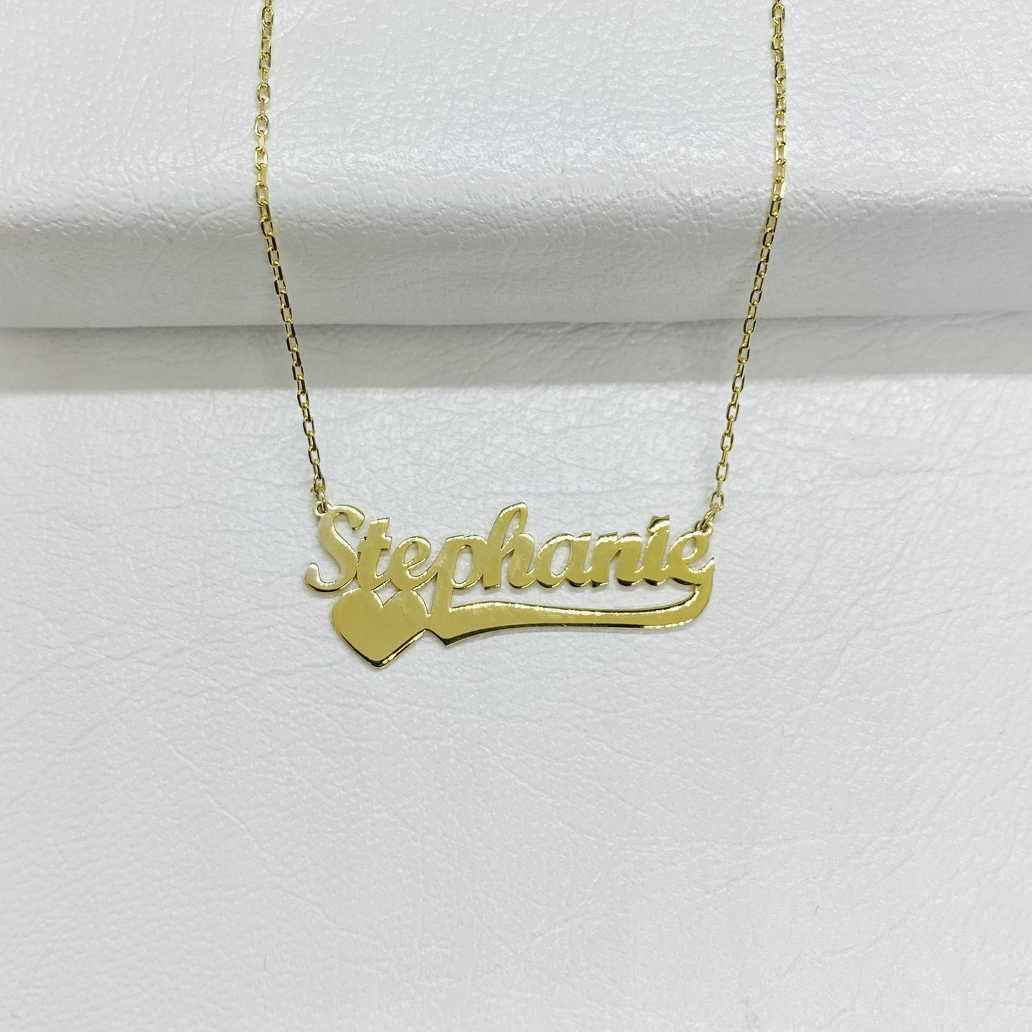 14K Real Solid Solid Gold Custom Name Necklace with Heart