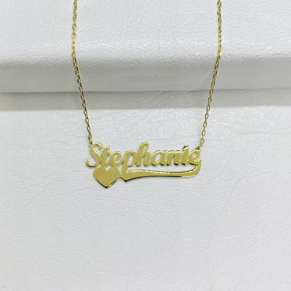 14K Real Solid Solid Gold Custom Name Necklace with Heart