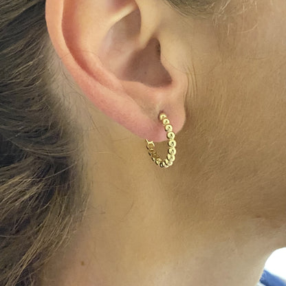 14K Solid Gold Dot Hoop Earrings for Women , Beaded Hoop Earrings , Gift for Her , Dotted Huggie Hoop , Mother's Day gift