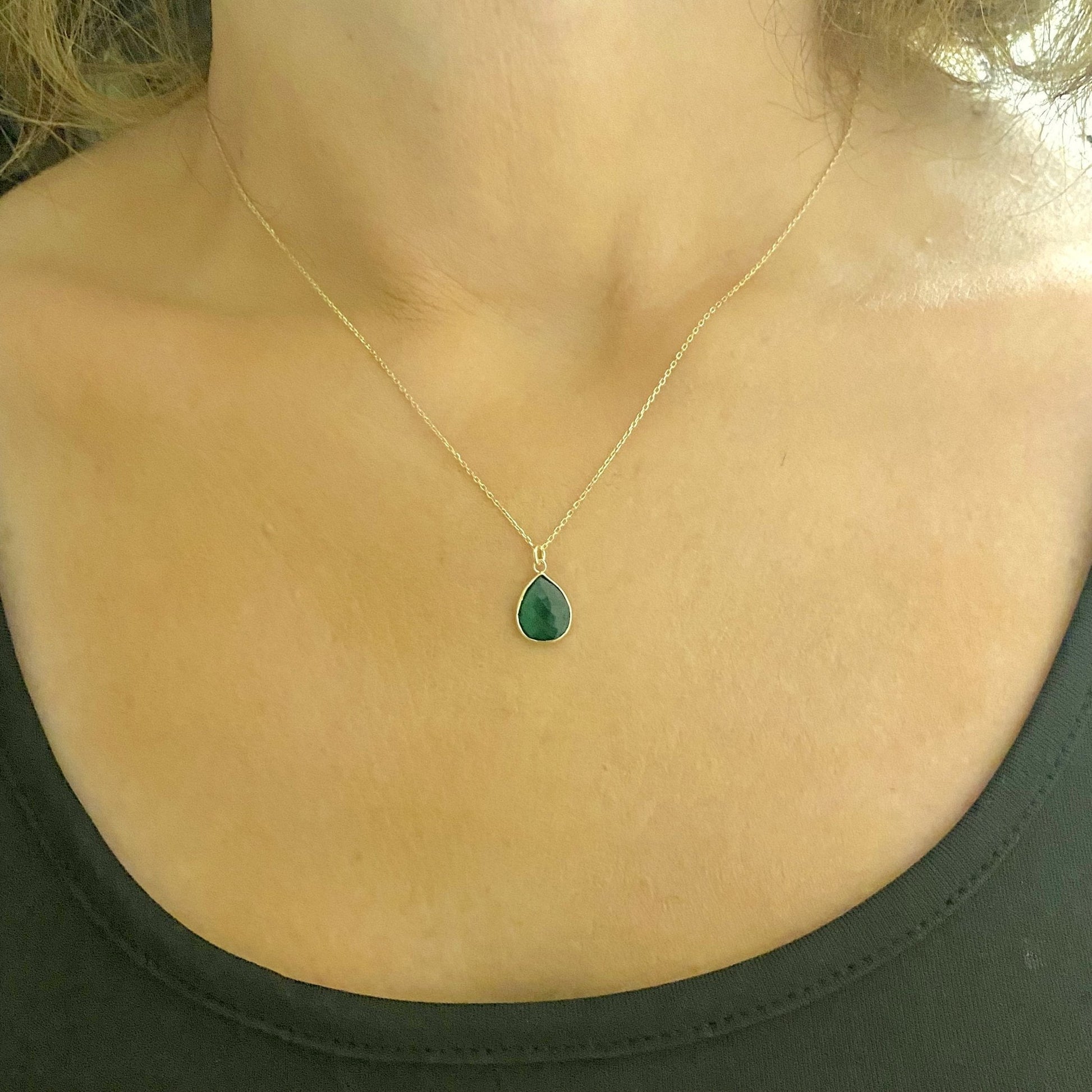 14K Solid Gold Emeral Birthstone Necklace for Women, Charm Necklace, May Birthstone , birthday gift , Christmas Gifts,Birthstone Jewelry