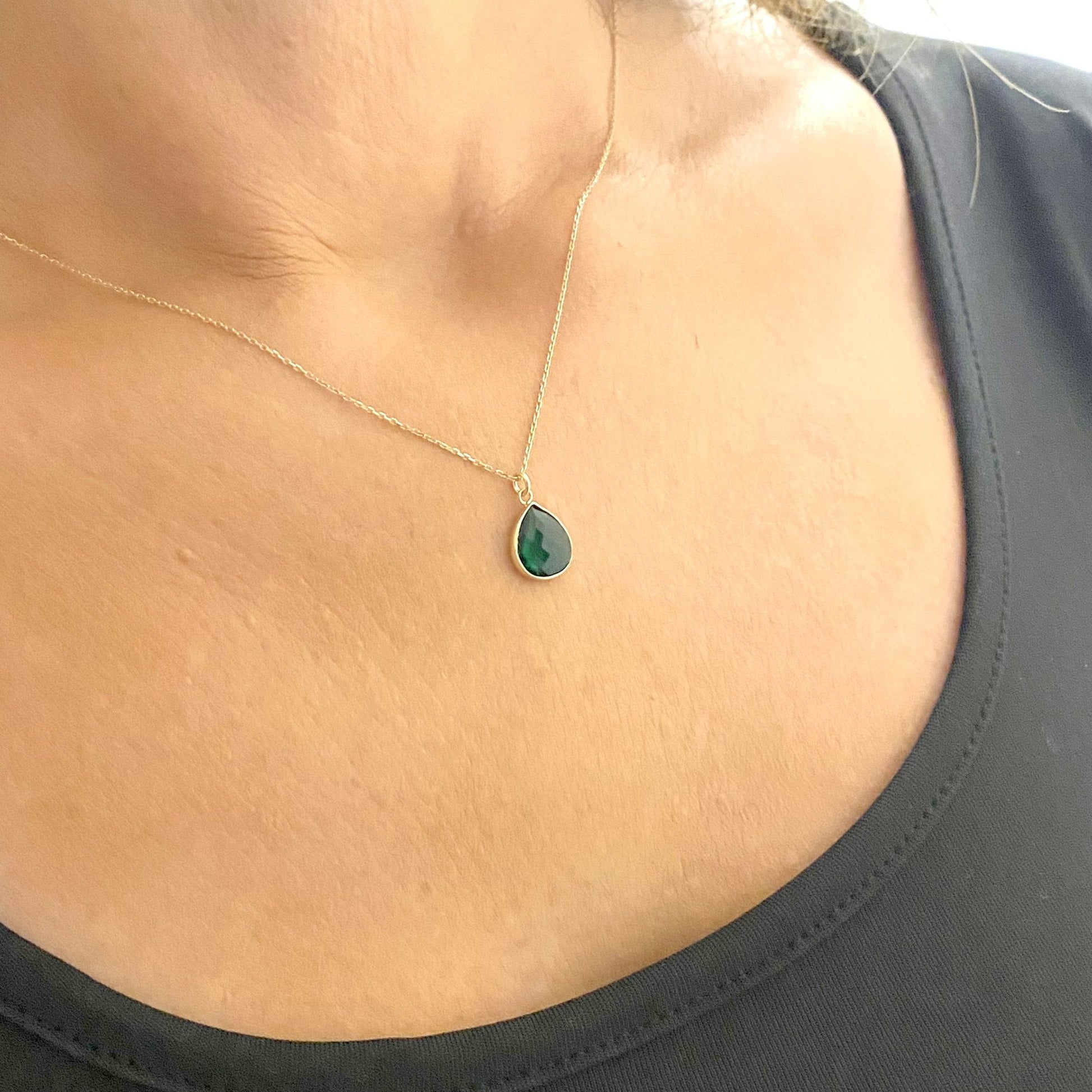 14K Solid Gold Emeral Birthstone Necklace for Women, May Birthstone , Mother's Day gift , Christmas Gifts,Birthstone Jewelry