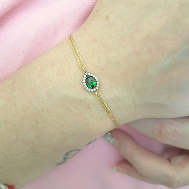 14K Solid Gold Emerald Bracelet for Women , Gift for Her , Dainty Teardrop Emerald Bracelet , May Birthstone Bracelet , Birthday Gift