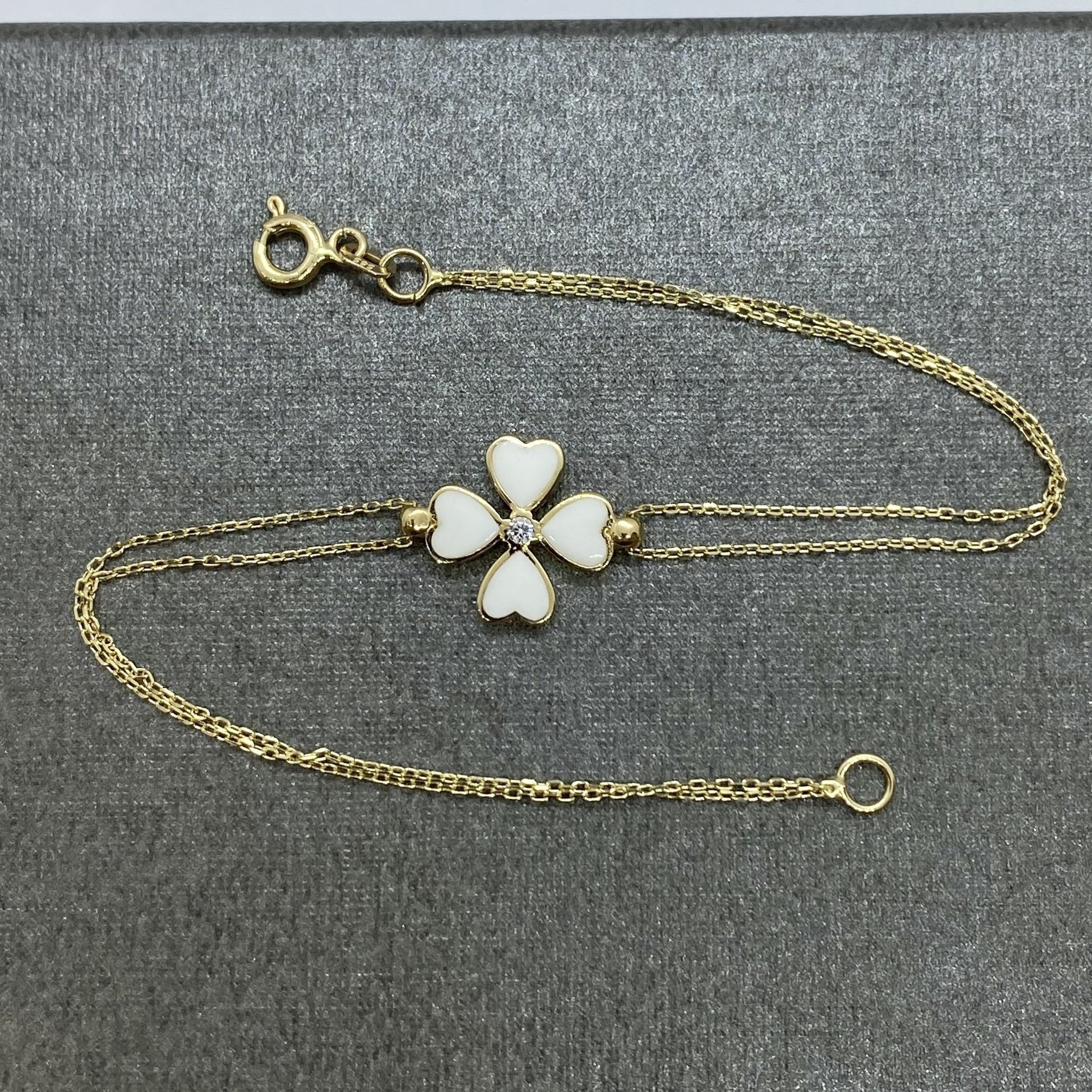 14K Solid Gold Four Leaf Clover Bracelet , Gift for Her ,Four Leaf Green Clover Gold, Charm Bracelet, Gold Clover Bracelet ,Best Birthday Gift for her