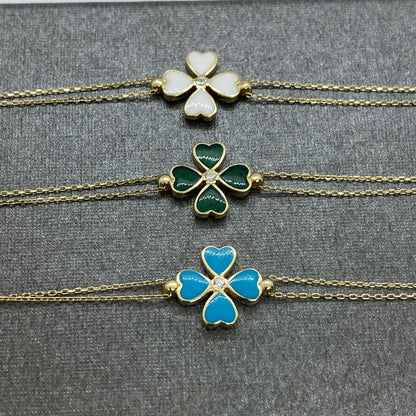 14K Solid Gold Four Leaf Clover Bracelet , Gift for Her ,Four Leaf Green Clover Gold, Charm Bracelet, Gold Clover Bracelet ,Handmade Jewelry, birthday gift