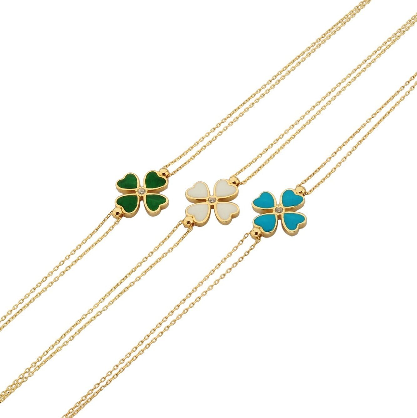 14K Solid Gold Four Leaf Clover Bracelet , Gift for Her ,Four Leaf Green Clover Gold, Charm Bracelet, Gold Clover Bracelet ,Handmade Jewelry, Christmas Gifts