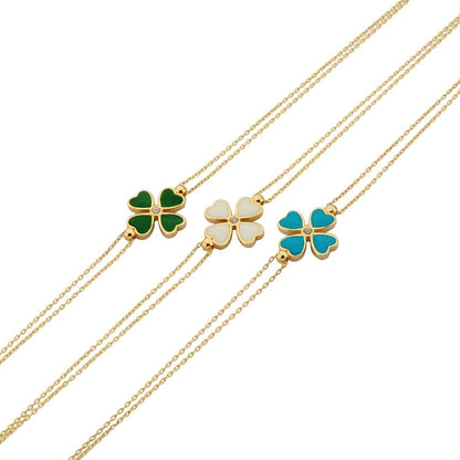 14K Solid Gold Four Leaf Clover Bracelet , Gift for Her ,Four Leaf Green Clover Gold, Charm Bracelet, Gold Clover Bracelet ,Handmade Jewelry, Christmas Gifts