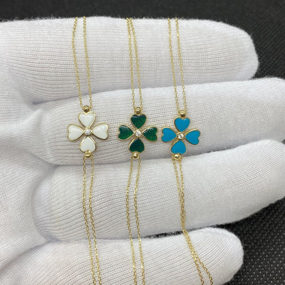 14K Solid Gold Four Leaf Clover Bracelet , Gift for Her ,Four Leaf Green Clover Gold, Charm Bracelet, Gold Clover Bracelet ,Women's Bracelet