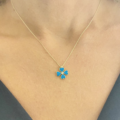 14K Solid Gold Four Leaf Clover Necklace for Women , Clover Jewellery , four leaf clover necklace