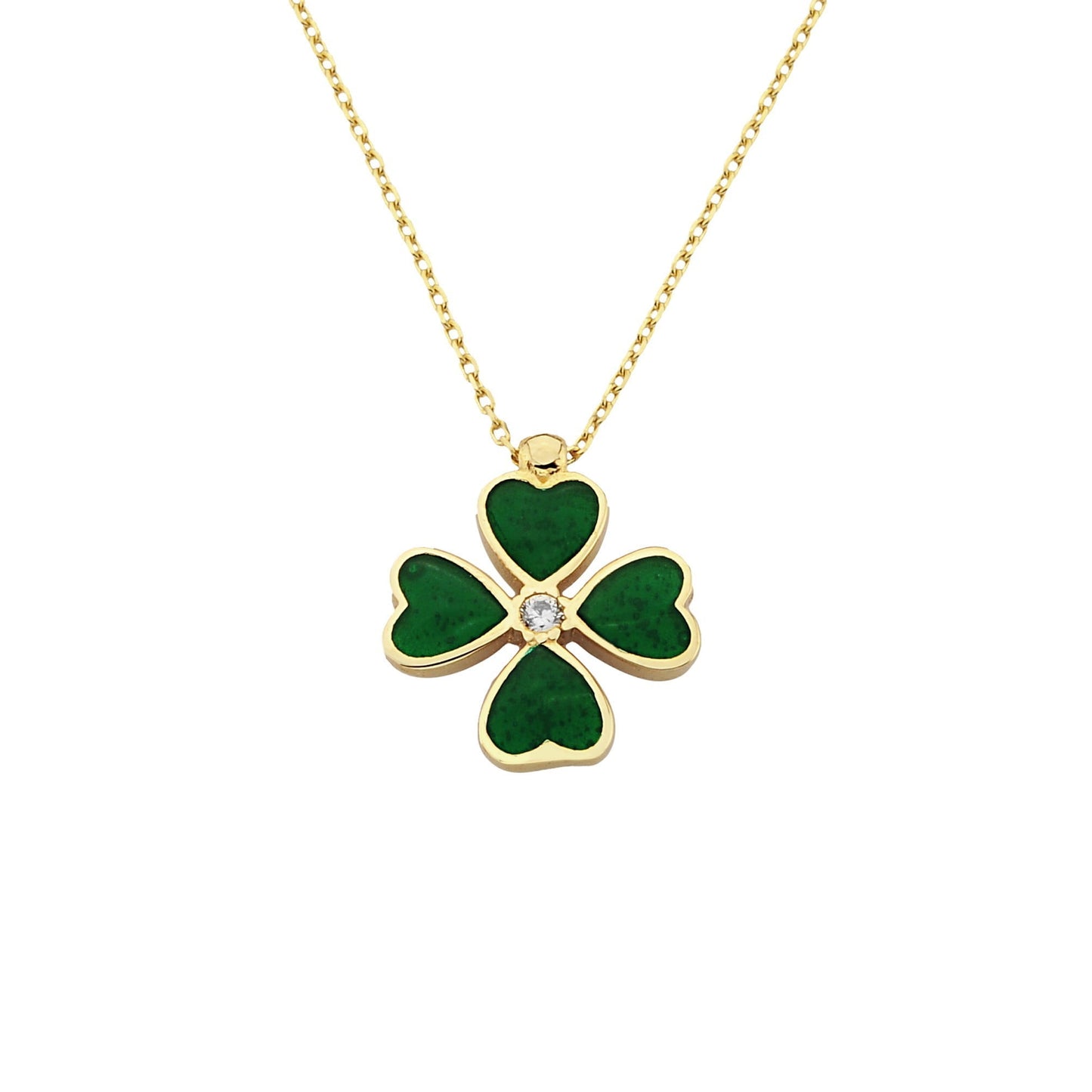 14K Real Solid Gold Four Leaf Clover Necklace for Women