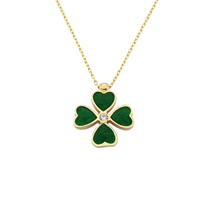 14K Real Solid Gold Four Leaf Clover Necklace for Women