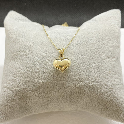 14K Solid Gold Heart Necklace for Women , Cute Dainty 3D Curved Heart Pendant , Stunning Gold Puff Heart Pendant On Chain ,Gift for her