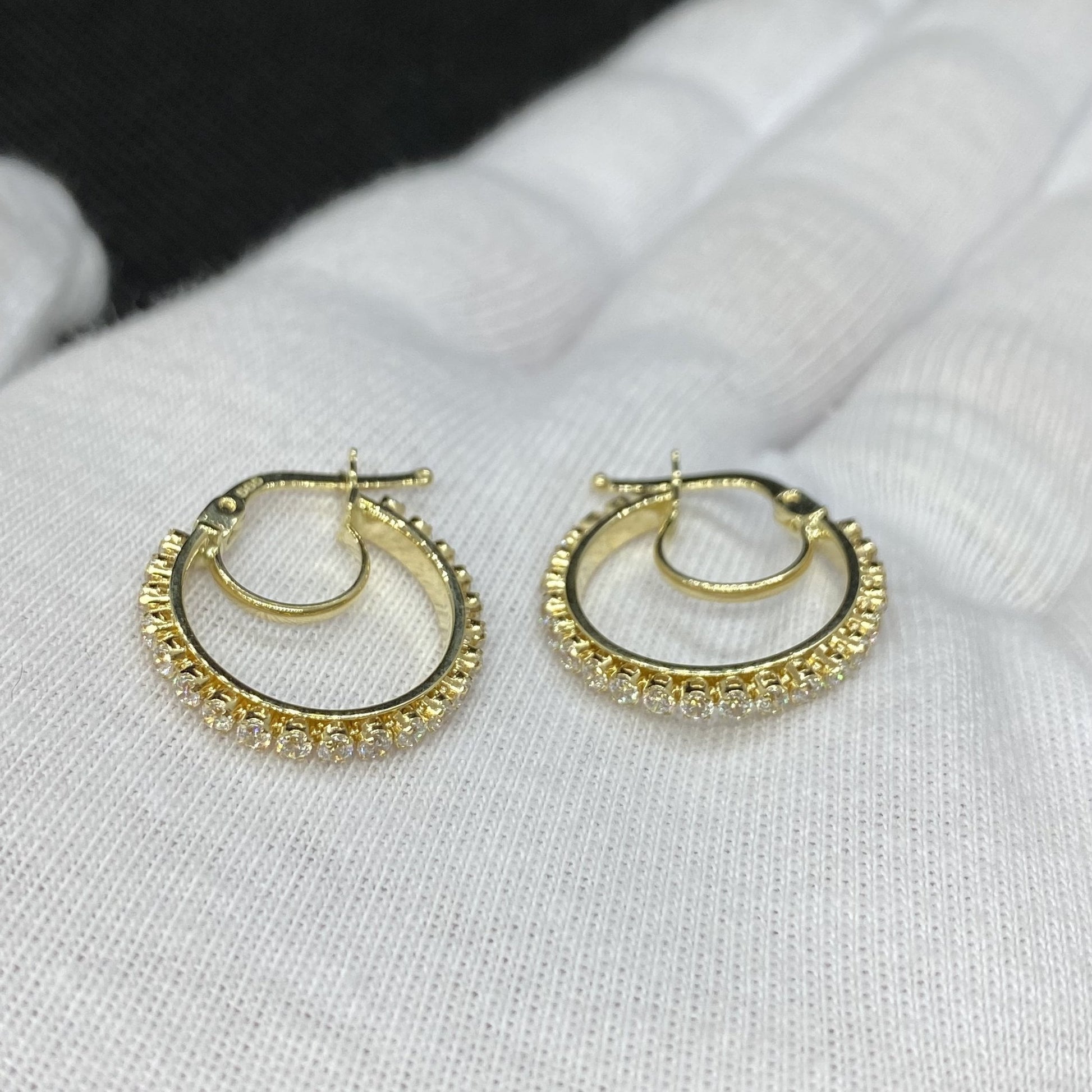 14K Solid Gold Hoop Earrings for Women , Dainty Pave CZ Hoop Earrings , Gold CZ Hoop Earrings , Sparkle Hoop Earrings , Christmas Gift for her
