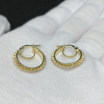 14K Solid Gold Hoop Earrings for Women , Dainty Pave CZ Hoop Earrings , Gold CZ Hoop Earrings , Sparkle Hoop Earrings , Christmas Gift for her