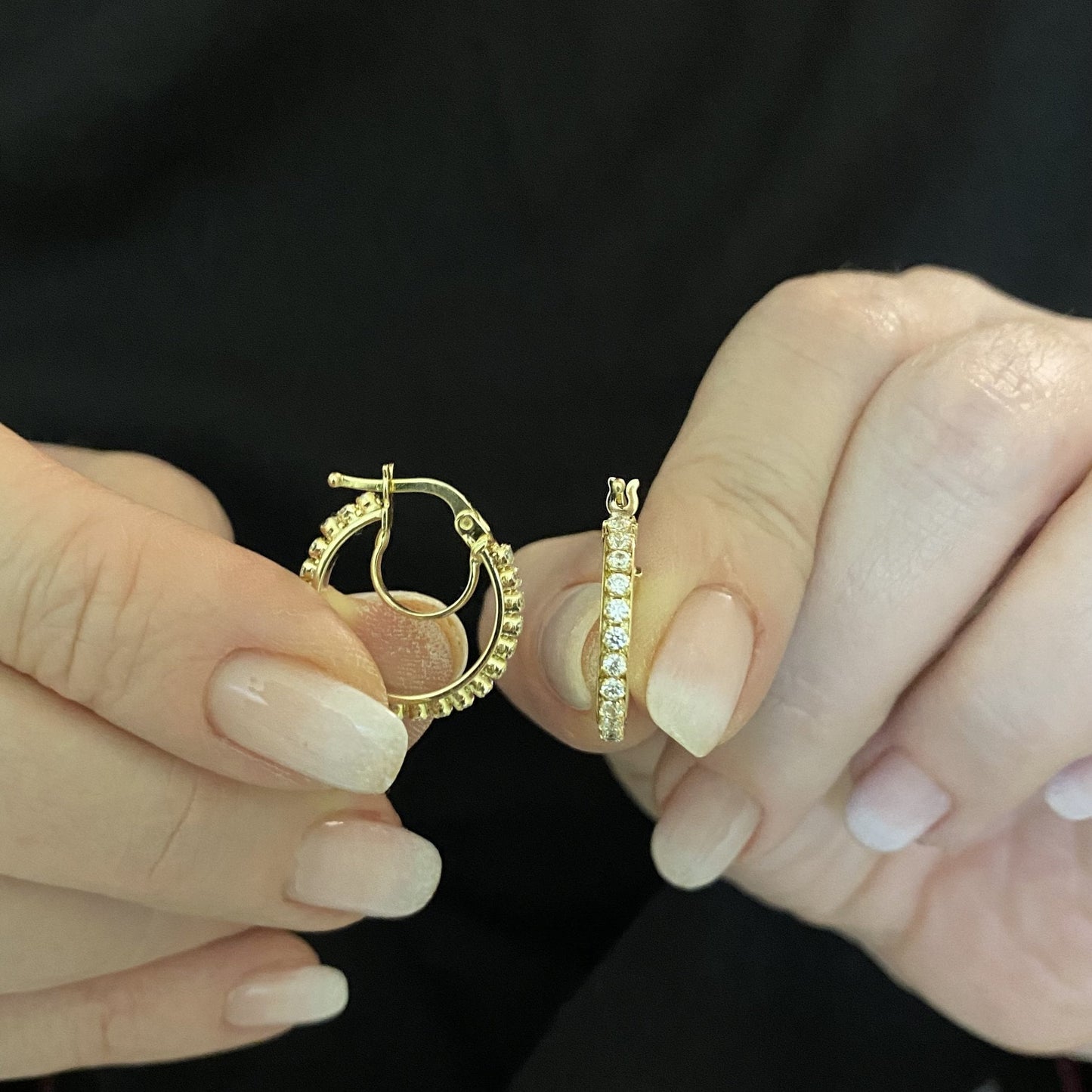 14K Solid Gold Hoop Earrings for Women , Dainty Pave CZ Hoop Earrings , Gold CZ Hoop Earrings , Sparkle Hoop Earrings , women's earrings