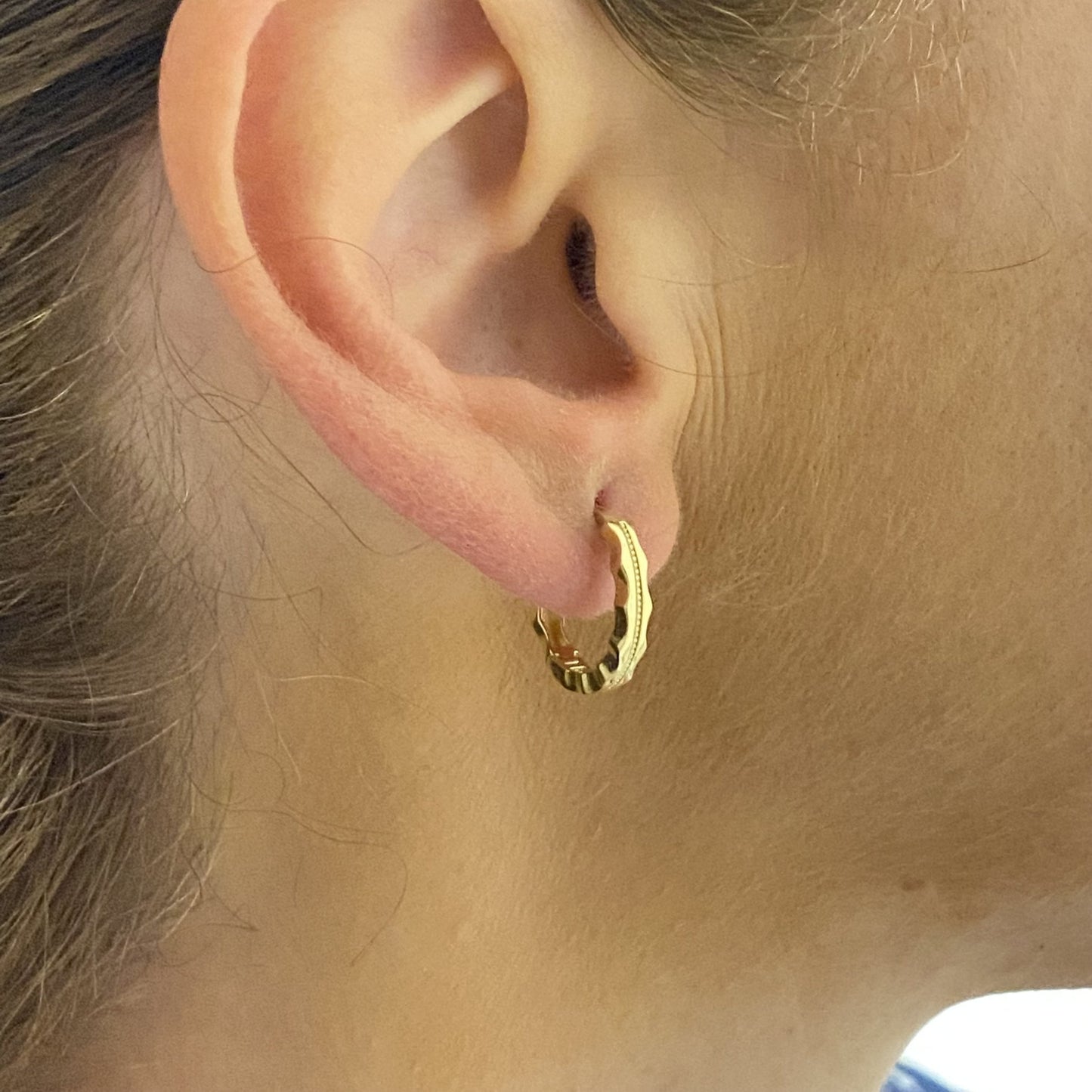 14K Solid Gold Hoop Earrings with Hand Engraved , Gift for Her , Minimalist Earrings for Women , Dainty Small Hoops Earrings ,Birthday Gift