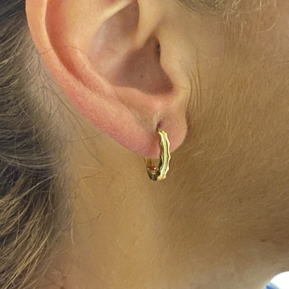 14K Solid Gold Hoop Earrings with Hand Engraved , Gift for Her , Minimalist Earrings for Women , Dainty Small Hoops Earrings for women